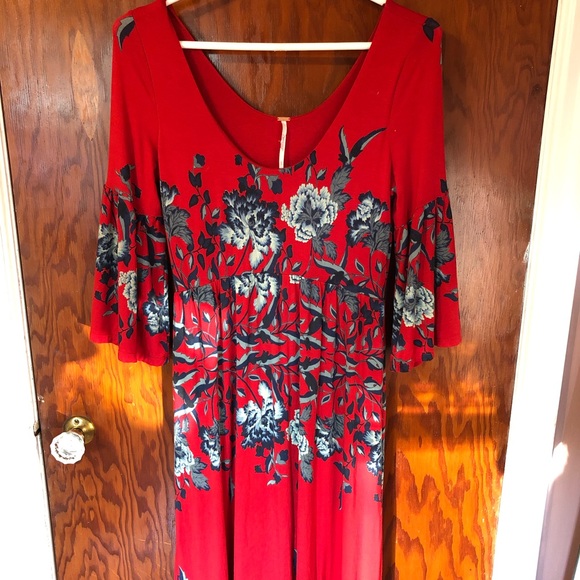 Free People Midi red floral Dress - Picture 4 of 5